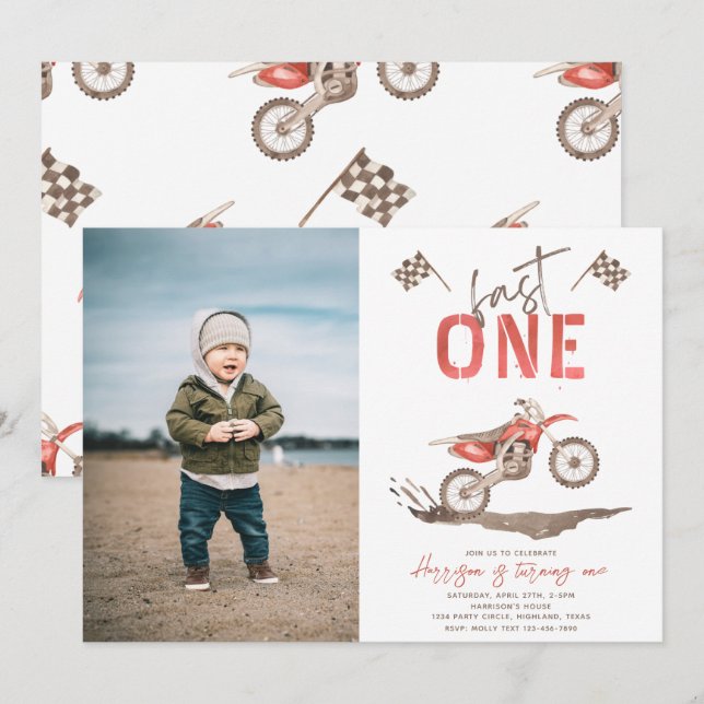 Fast ONE Birthday Invitation | 1st Birthday  (Front/Back)