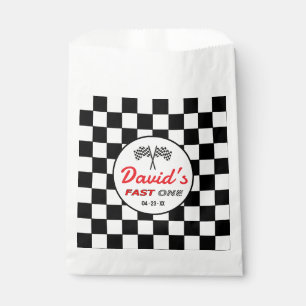 Fast ONE Black White Race Car Flags Birthday Favour Bag
