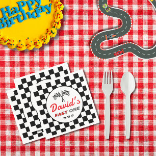Fast ONE Black White Race Car Flags Birthday Napkin