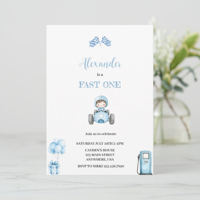 FAST ONE BLUE CAR INVITATION (Standing Front)