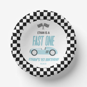 Fast One Blue Race Car 1st Birthday Party Paper Plate