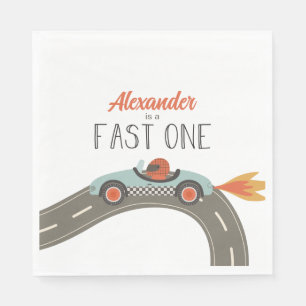 Fast One blue Race Car Birthday Napkin