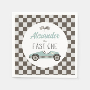 Fast One blue Race Car Birthday Napkin