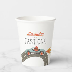 Fast One blue Race Car Birthday Paper Cups