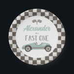 Fast One blue Race Car Birthday Paper Plates<br><div class="desc">Fast One Race Car 1st Birthday plate with blue vintage race car.</div>