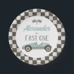 Fast One blue Race Car Birthday Paper Plates<br><div class="desc">Fast One Race Car 1st Birthday plate with blue vintage race car.</div>