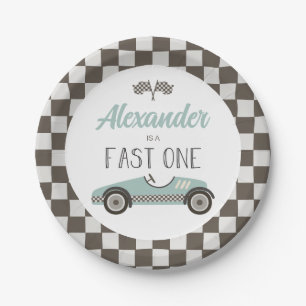 Fast One blue Race Car Birthday Paper Plates