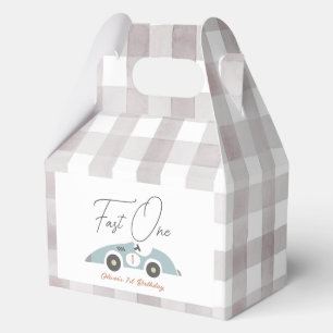 Fast One Blue Race Car Boy 1st Birthday Favor Box
