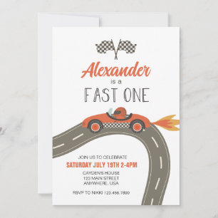 Fast One blue Race Car Invitation Anniversaire