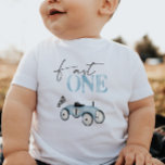 Fast ONE Blue Race Car Ride-On Birthday T-shirt<br><div class="desc">This birthday t-shirt is the perfect way to celebrate your little race car enthusiast's first year of life. The custom design features the words "Fast One" in a bold, playful font, accompanied by a charming illustration of a retro race car, making it perfect for the adventurous little birthday boy. Don't...</div>