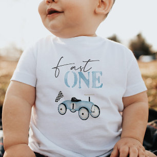 Fast ONE Blue Race Car Ride-On Birthday T-shirt