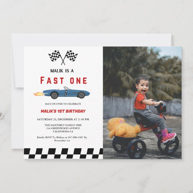 Fast one Car race Boy First Birthday Party  Invitation (Front)