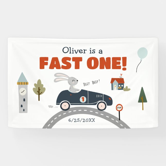 Fast One Cars 1st Birthday Banner (Horizontal)