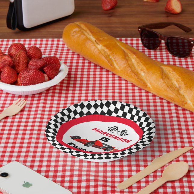 Fast One Fast  Race Car Boy First Birthday Party Paper Plate (Picnic)