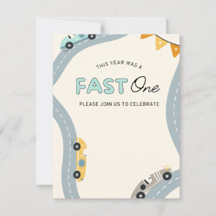 Fast One first birthday invitation kids 1st