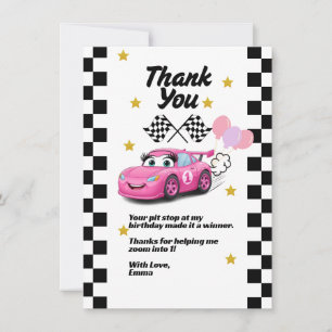 Fast One Girl's First Birthday Thank You Race Car Card