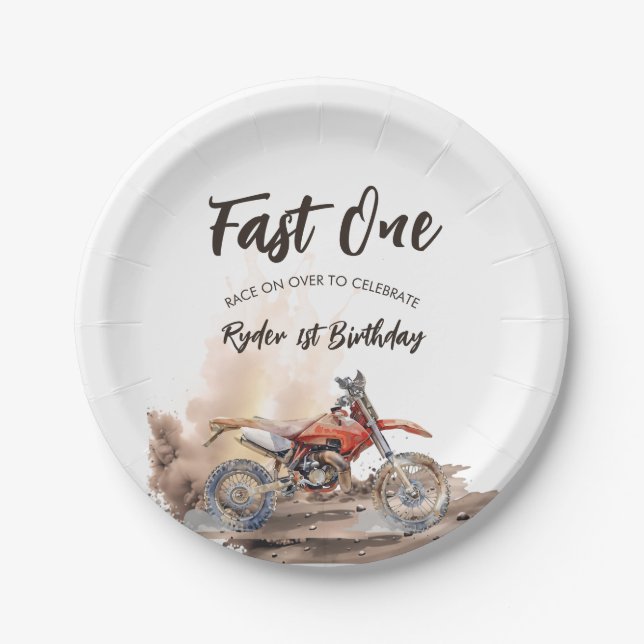 Fast One Little Racer First Birthday Paper Plate (Front)