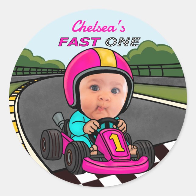 Fast One Pink Birthday Classic Round Sticker (Front)