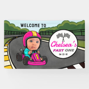 Fast ONE   Pink Race Car Driver Welcome Birthday Banner