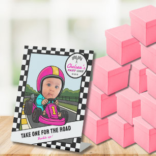 Fast ONE - Pink Take One & Buckle Up! Favor Pedestal Sign