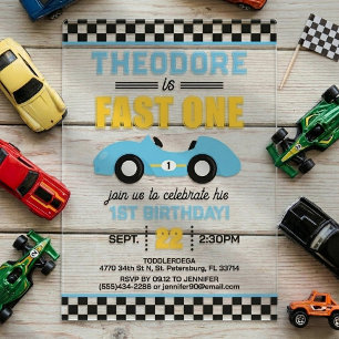 Fast One Race Car 1st Birthday Acrylic Invitations