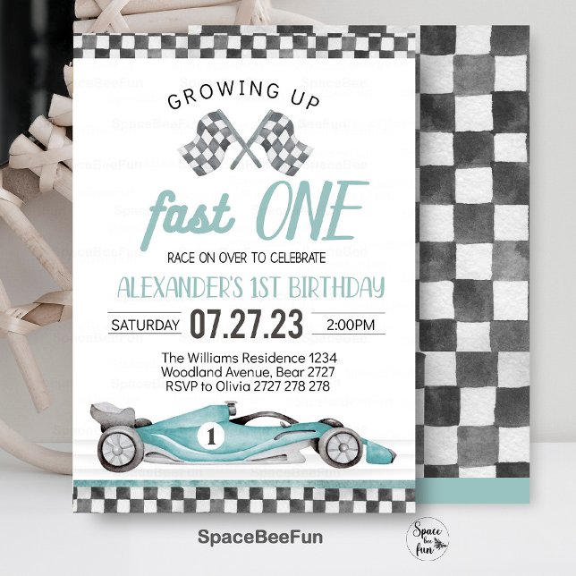 Fast One Race Car 1st Birthday Invitation Race Car (fast one birthday,fast one invitation,race car invite,1st birthday invite,race car party,race car vi)