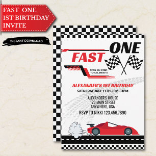 Fast One Race Car 1st Birthday Invitation Racing