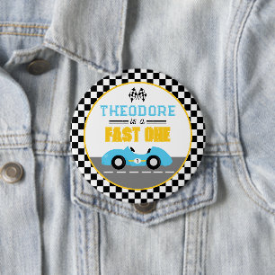 Fast One Race Car 1st Birthday Party Favour 4 Inch Round Button