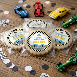Fast One Race Car 1st Birthday Party Favour Classic Round Sticker