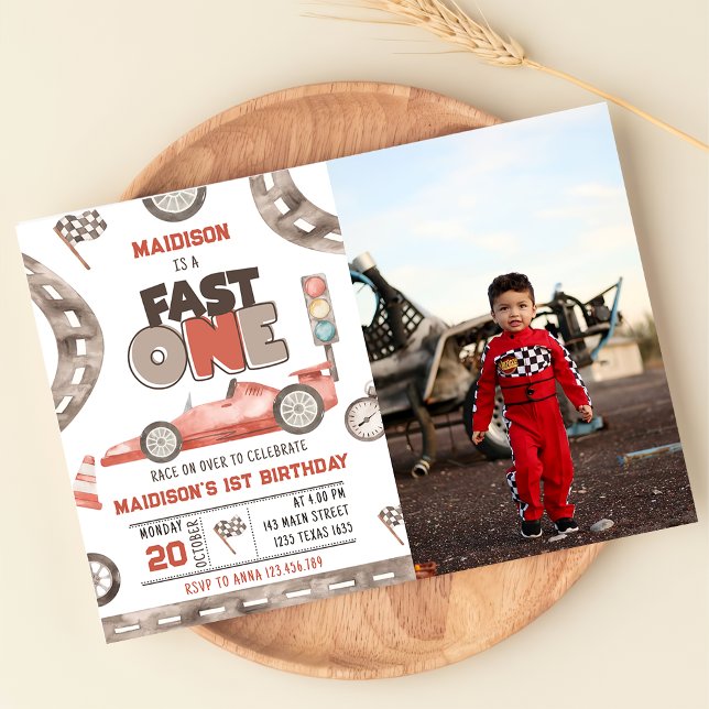 Fast One Race Car 1st Birthday Party Photo  Invitation (Creator Uploaded)