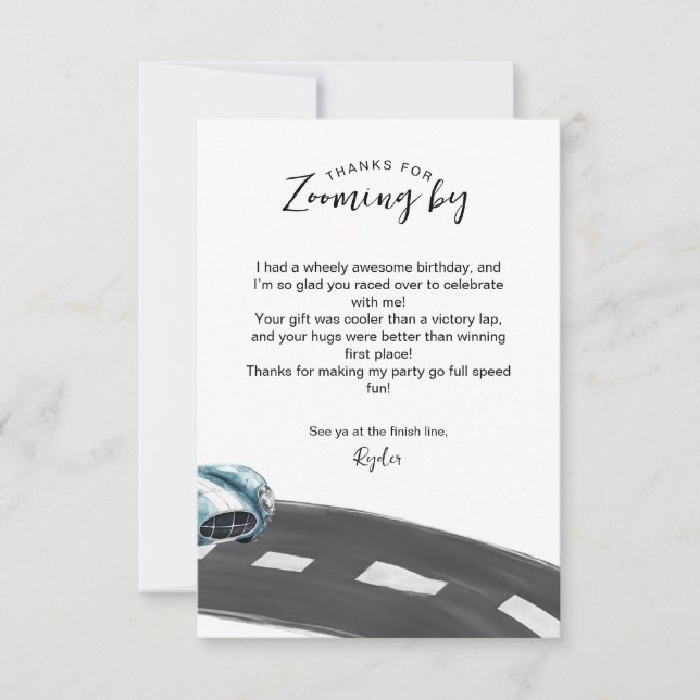 Fast One Race Car Birthday  Thank You Card (Front)