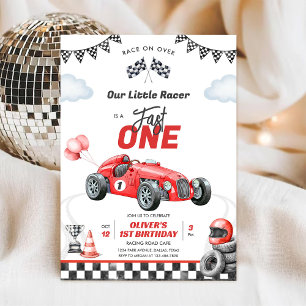 Fast One Race Car Boy 1st Birthday Invitation
