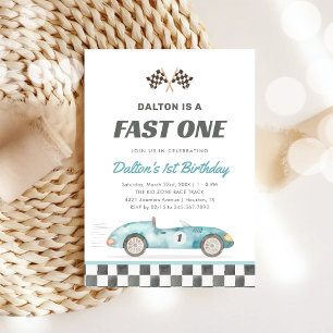 Fast One Race Car Boy 1st Birthday Invitation