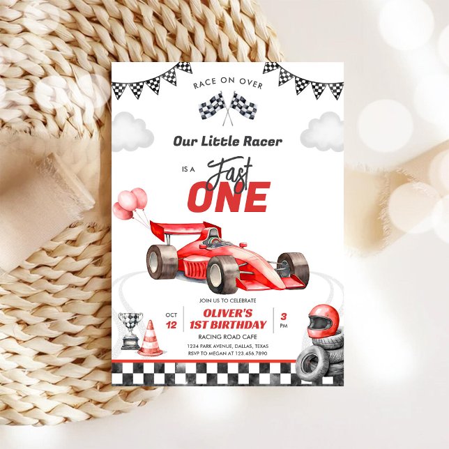 Fast One Race Car Boy 1st Birthday Invitation (Creator Uploaded)