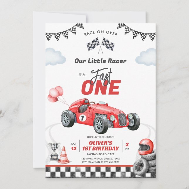 Fast One Race Car Boy 1st Birthday Invitation (Front)