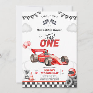 Fast One Race Car Boy 1st Birthday Invitation