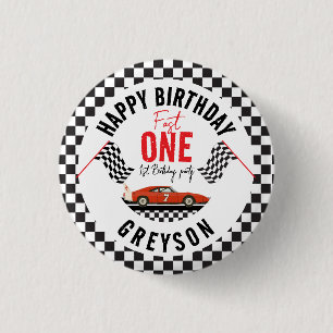 Fast One Race Car Boy 1st Birthday Party 1 Inch Round Button
