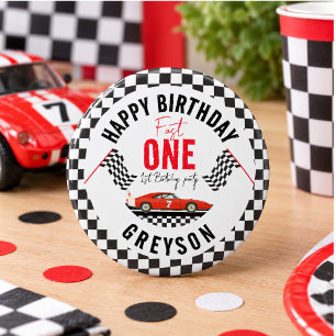 Fast One Race Car Boy 1st Birthday Party 1 Inch Round Button
