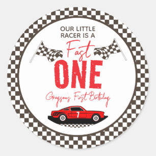 Fast One Race Car Boy 1st Birthday Party Classic Round Sticker
