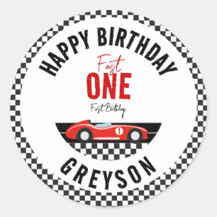 Fast One Race Car Boy 1st Birthday Party Classic Round Sticker