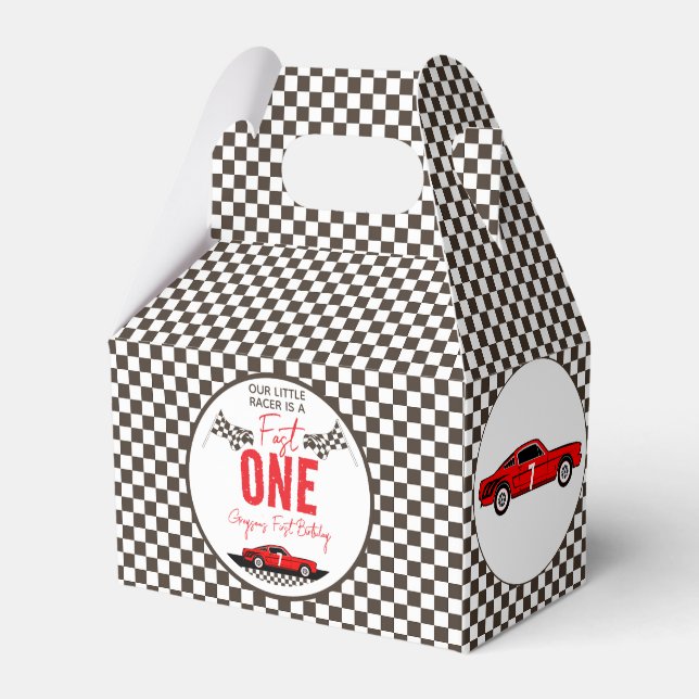 Fast One Race Car Boy 1st Birthday Party Favor Box (Front Side)