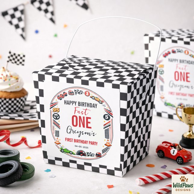 Fast One Race Car Boy 1st Birthday Party Favor Box (Fast One Race Car Boy 1st Birthday Party Favor Boxes
)
