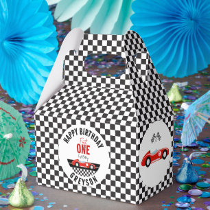 Fast One Race Car Boy 1st Birthday Party Favor Box