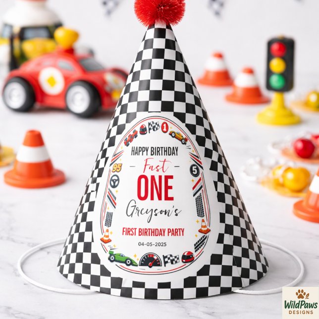 Fast One Race Car Boy 1st Birthday Party Hat (Fast One Race Car Boy 1st Birthday Party Hat
)