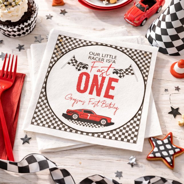 Fast One Race Car Boy 1st Birthday Party Napkin (Fast One Race Car Boy 1st Birthday Party paper napkins)