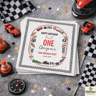 Fast One Race Car Boy 1st Birthday Party Napkin