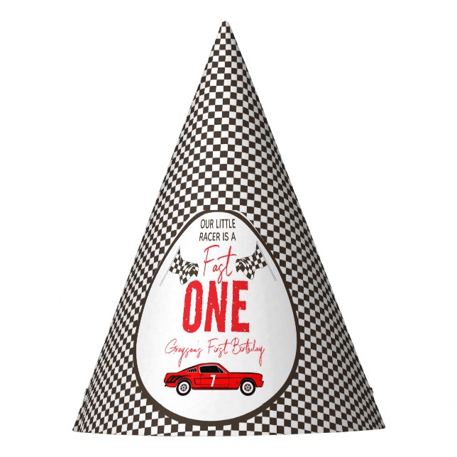 Fast One Race Car Boy 1st Birthday Party Party Hat (Front)