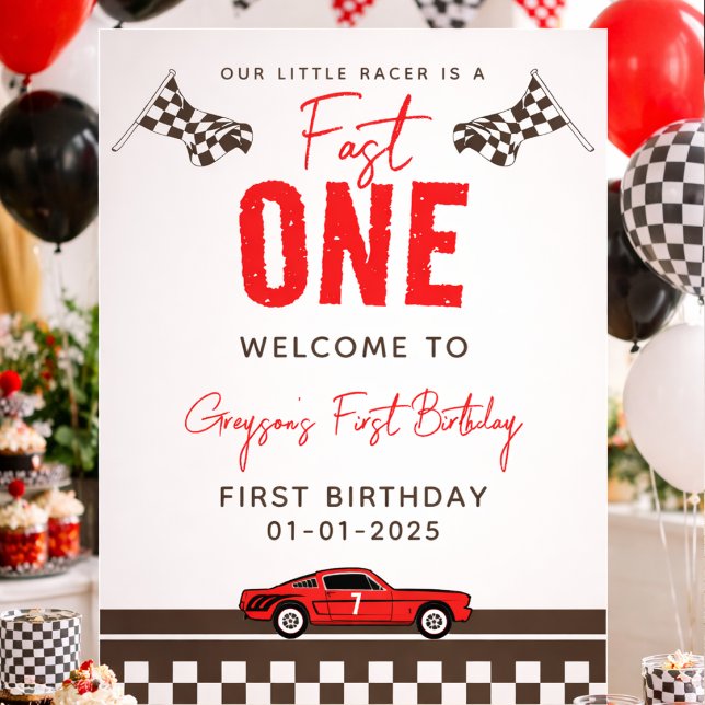 Fast One Race Car Boy 1st Birthday Party Poster (Fast One Race Car Boy 1st Birthday Party Poster
)