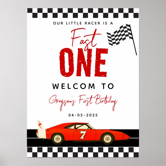 Fast One Race Car Boy 1st Birthday Welcome Signs (Front)