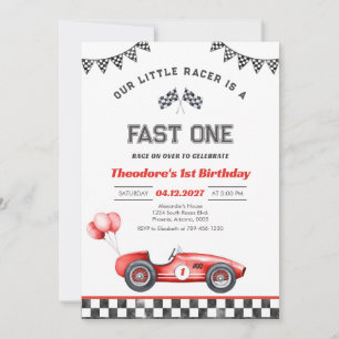 Fast One Race Car Boy 1st First Birthday Party Invitation